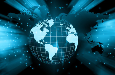 Best Internet Concept of global business. Globe, glowing lines on technological background. Wi-Fi, rays, symbols Internet, 3D illustration