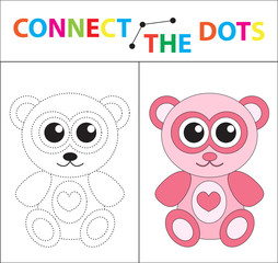 Children's educational game for motor skills. Connect the dots picture. For children of preschool age. Circle on the dotted line and paint. Coloring page. Vector illustration