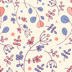 Botanical floral pattern with cute branches and leaves.