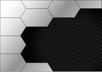 Abstract silver hexagon on dark gray circle mesh design modern futuristic creative background vector illustration.
