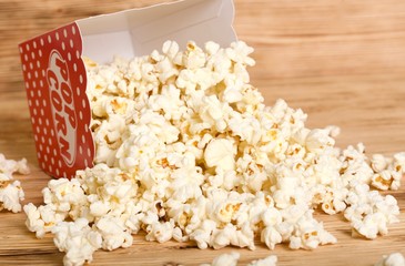 popcorn on wooden background