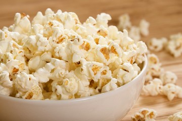 popcorn on wooden background