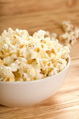 popcorn on wooden background
