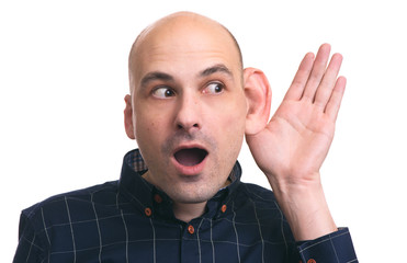 bald man eavesdrops some news