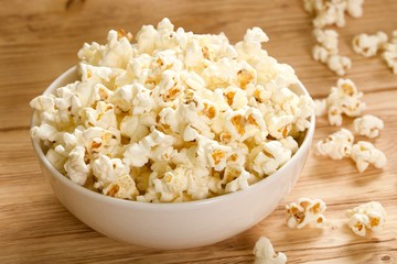 popcorn on wooden background