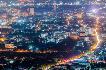 Night view at doi suthep view point Chiang mai Thailand