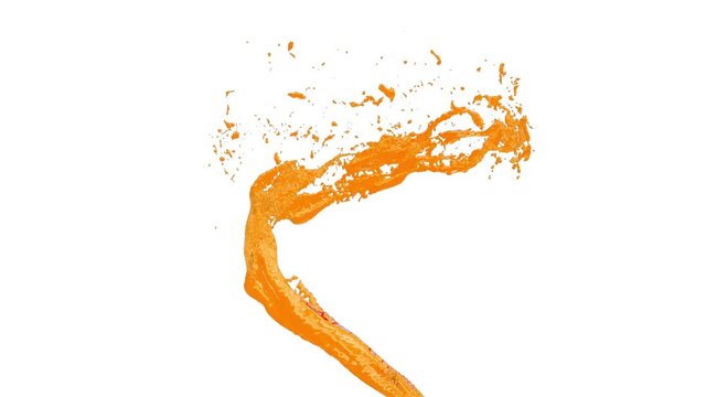 flow of orange liquid as sugar syrup or sweet lemonade spins into a whirlpool or a tornado. The flow of liquid rotates and forms a tornado in slow motion with alpha channel as luma matte.1