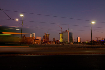 Plakat Panorama of the new executive districts, at nighttime, on a winter day.