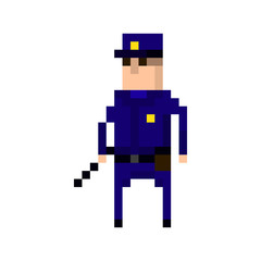 Fototapeta premium Pixel character of a policeman in the uniform for games and applications