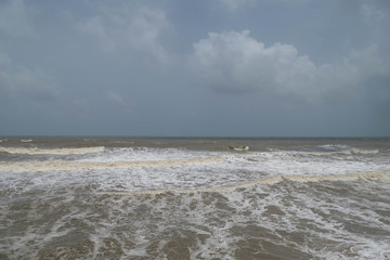High water beach in Monsoon storm Goa