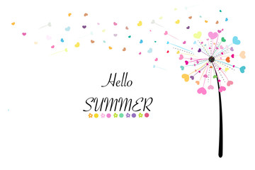 Naklejka premium Abstract colorful heart dandelion Hello Summer background