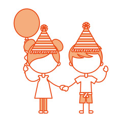 cute kids with balloons air party characters icon vector illustration design