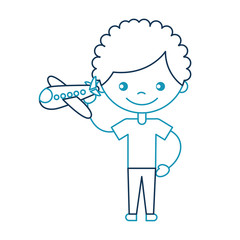 cute african boy with airplane character icon vector illustration design