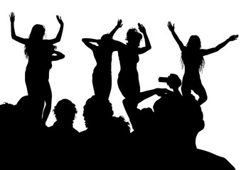 Young women in fitness classes on white background