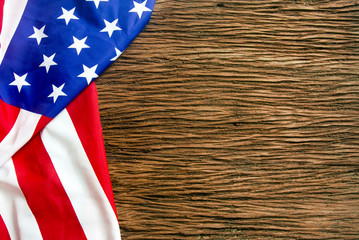 america flag on wood background with the 4th of july concept