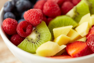 close up of fruits and berries in bowl