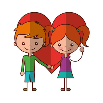 cute kids with heart characters icon vector illustration design