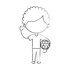 cute african boy with soccer balloon air character icon vector illustration design