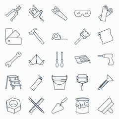 Collection of outline repair and building tools icons
