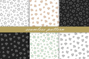 Collection of seamless pattern: diamonds and stars