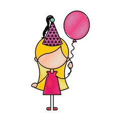 cute girl with party balloon character icon vector illustration design