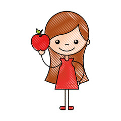 cute girl with apple character icon vector illustration design