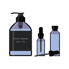 Essential oil bottle, spray. Soap pump. Cosmetic vial, flask, flacon