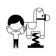 cute african boy spring horse character icon vector illustration design