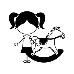 cute girl with horse wooden character icon vector illustration design