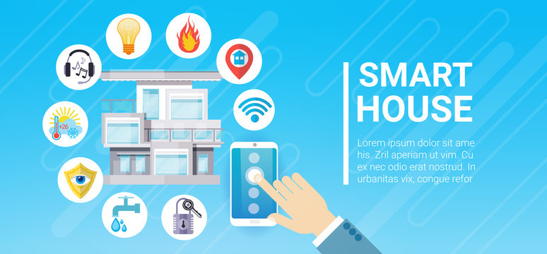 Smart House Technology Control System Icon Infographic With Copy Space Vector Illustration