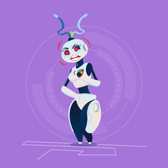 Cute Robot Feeling Sick Error Modern Artificial Intelligence Technology Concept Flat Vector Illustration