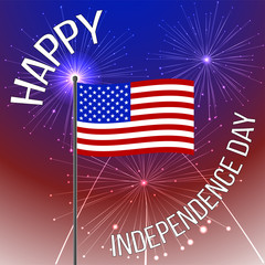 Independence day background with American flag and fireworks. independence day, illustration.