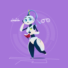 Cute Female Robot Listening Modern Artificial Intelligence Technology Concept Flat Vector Illustration