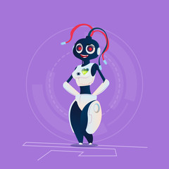 Cute Female Robot Wear Ninja Mask Modern Artificial Intelligence Technology Concept Flat Vector Illustration