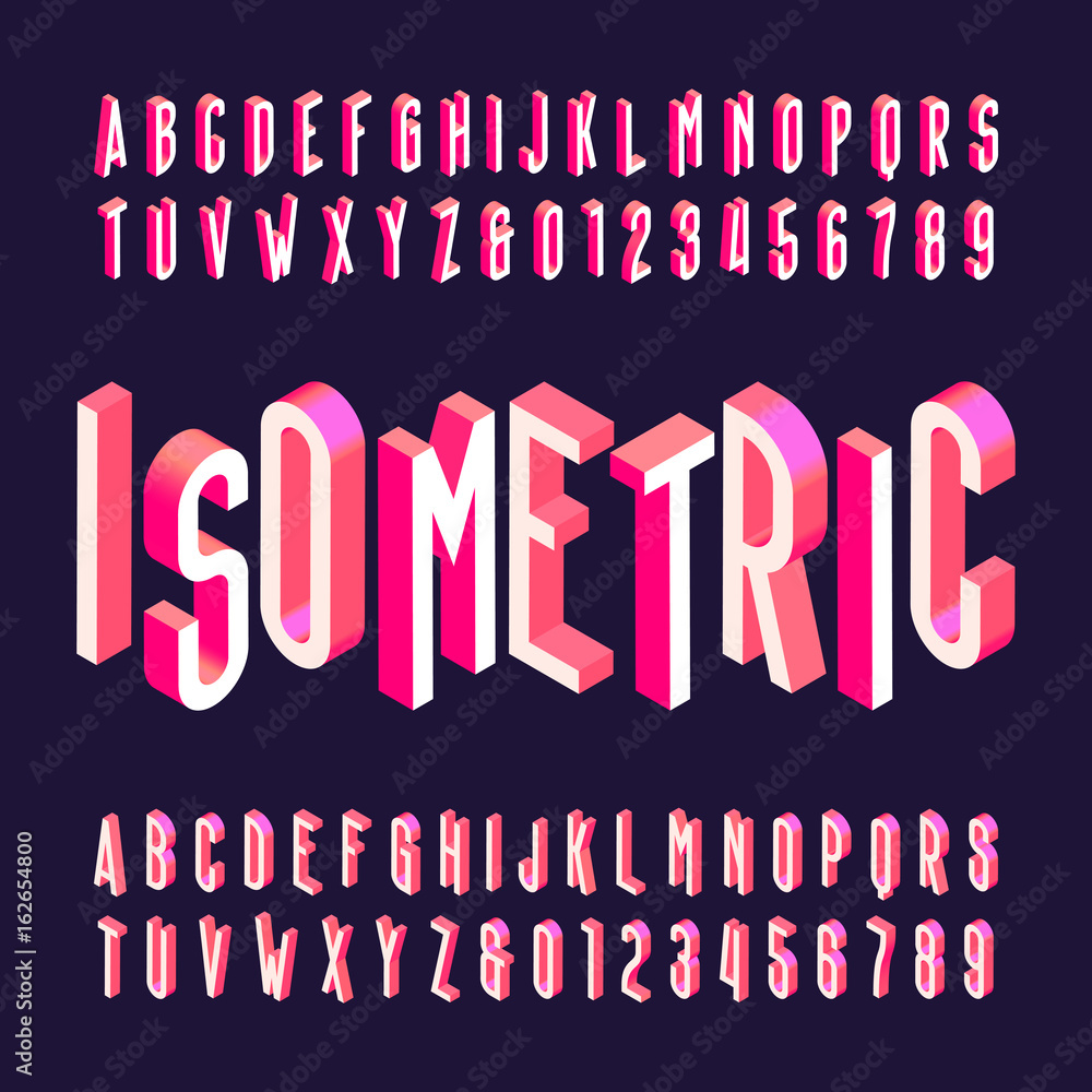 Fototapete 3d isometric alphabet vector font. letters, numbers and symbols. three-dimensional stock vector type