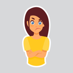 Girl Sad Disappointed Sticker For Messenger, Label Icon Colorful Logo Vector Illustration