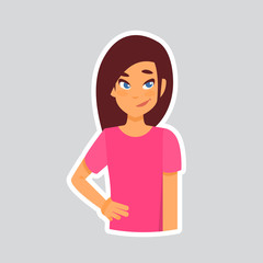 Girl Smiling Sticker For Messenger, Label Icon Colorful Logo Vector Illustration