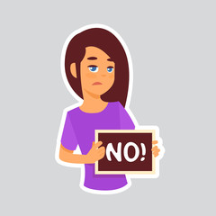 Girl Sad Says No Sticker For Messenger, Label Icon Colorful Logo Vector Illustration