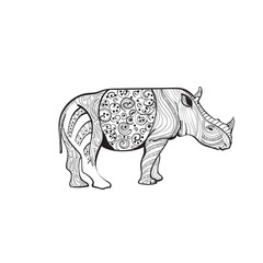 Rhino Drawing Zentangle Animal Full Length On White Background Vector Illustration
