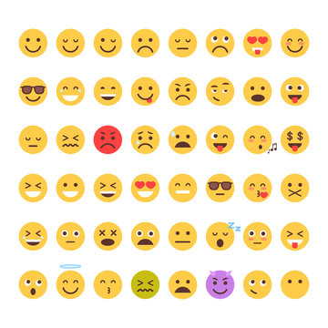 Yellow Cartoon Face Set Emoji People Different Emotion Icon Collection Flat Vector Illustration