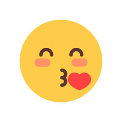 Yellow Smiling Cartoon Face Blow Kiss Emoji People Emotion Icon Flat Vector Illustration