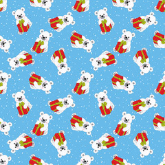 Vector Christmas and New Year Seamless Pattern with Polar Bears. Vector Baby Polar Bear. 
