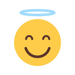 Yellow Smiling Cartoon Face Cute Angel Emoji People Emotion Icon Flat Vector Illustration