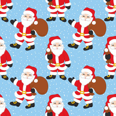 Vector Christmas and New Year Seamless Pattern with Santa Claus. Vector Santa Claus. 