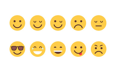 Yellow Cartoon Face Set Emoji People Different Emotion Icon Collection Flat Vector Illustration