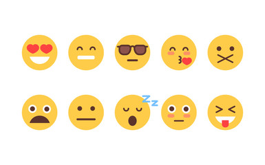 Yellow Cartoon Face Set Emoji People Different Emotion Icon Collection Flat Vector Illustration