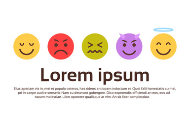 Yellow Cartoon Face Set Emoji People Different Emotion Icon Collection Flat Vector Illustration