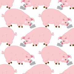 Vector Seamless Pattern with Cute Pigs. Vector Baby Pig. Pig Seamless Pattern Vector Illustration. 