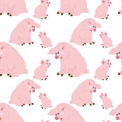 Vector Seamless Pattern with Cute Pigs. Vector Baby Pig. Pig Seamless Pattern Vector Illustration. 