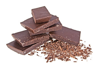 Broken chocolate bar isolated on white background